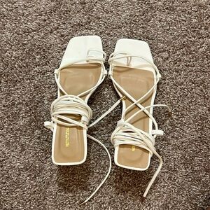 White lace up heels